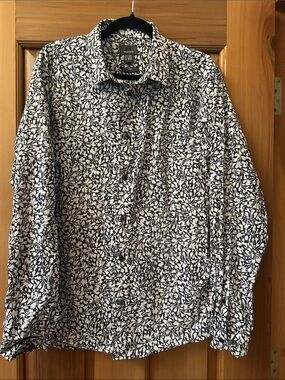 H&M White Shirt with Navy Leaf Print